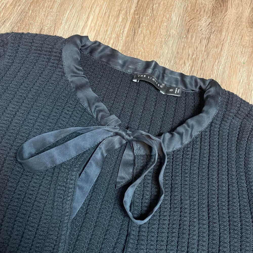 the limited vintage y2k gothic black ribbed cardigan ribbon neck tie xs